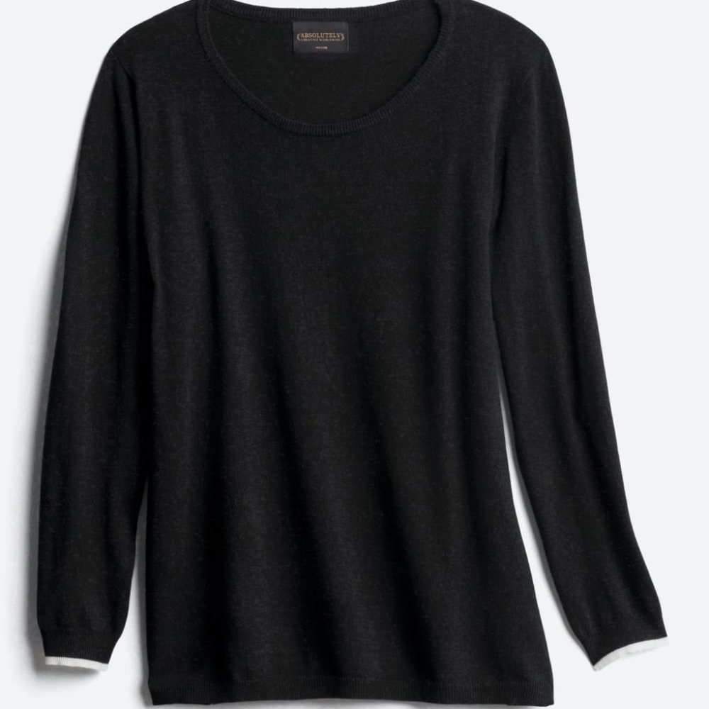 Absolutely Markle Crew Neck Pullover 2X Black 3/4 Sleeves